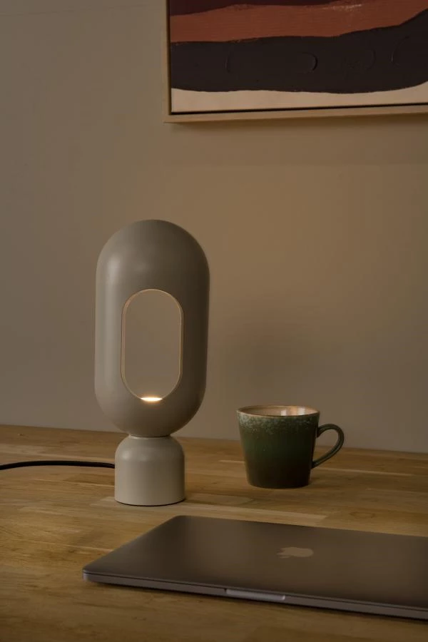 Lucide BARRIS - Lampe de table - 1xE27 - Taupe - ambiance 1